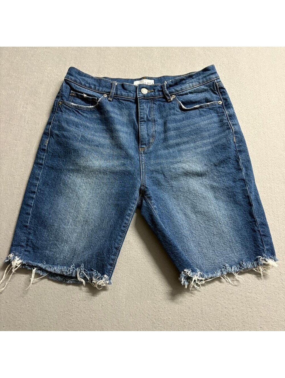 Loft Denim Bermuda Shorts Womens Size 27 4 Blue Jean Frayed Raw Hem Cut Off